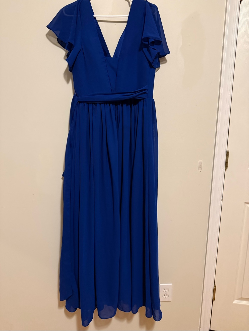 Royal Blue V-Neck Maxi Dress with Flutter Sleeves | Size 14